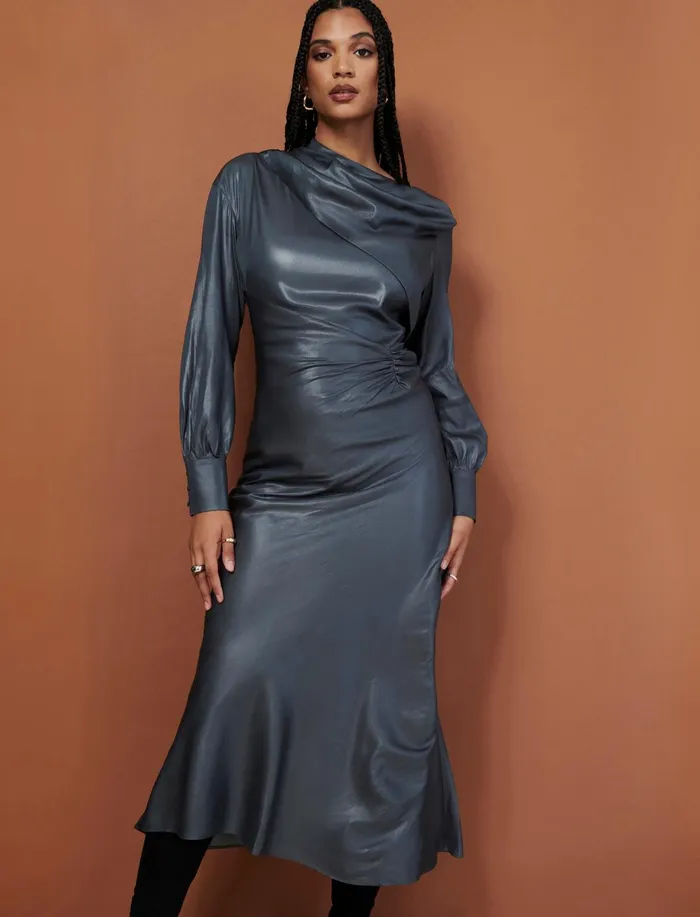 Women Dresses BCBG Grey Wylie Midi Dress Stone Grey