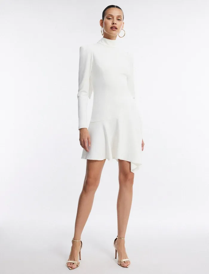 Women Dresses BCBG White Guinevere NeckTie Mini Dress Cloudy White