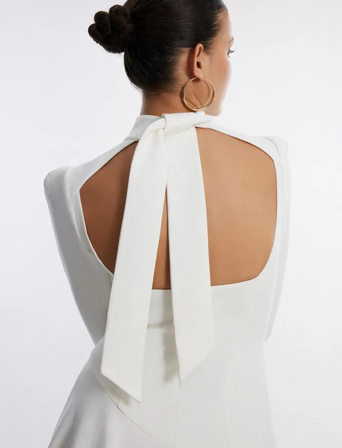 Women Dresses BCBG White Guinevere NeckTie Mini Dress Cloudy White