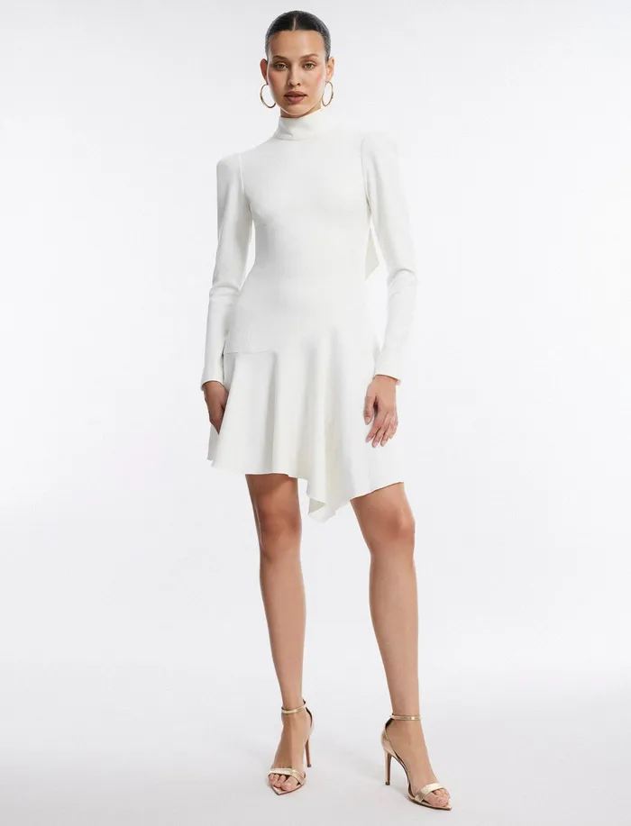 Women Dresses BCBG White Guinevere NeckTie Mini Dress Cloudy White