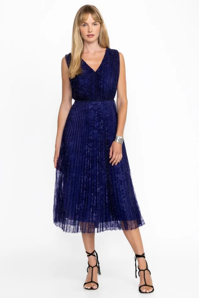 Women Dresses Johnny Was CLARIO PLEATED MIDI DRESS Electric Blue