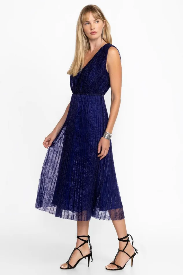 Women Dresses Johnny Was CLARIO PLEATED MIDI DRESS Electric Blue Women Dresses Johnny Was CLARIO PLEATED MIDI DRESS Electric Blue