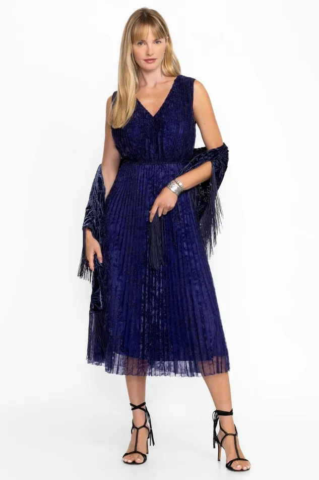 Women Dresses Johnny Was CLARIO PLEATED MIDI DRESS Electric Blue Women Dresses Johnny Was CLARIO PLEATED MIDI DRESS Electric Blue