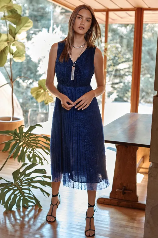 Women Dresses Johnny Was CLARIO PLEATED MIDI DRESS Electric Blue Women Dresses Johnny Was CLARIO PLEATED MIDI DRESS Electric Blue