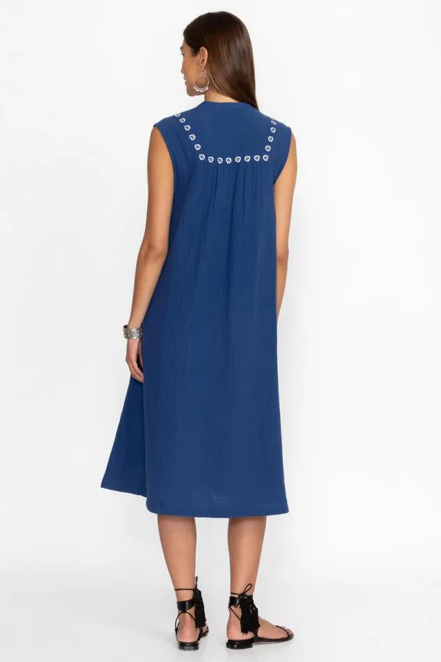 Women Dresses Johnny Was GAUZE MANDARIN COLLAR TRAPEZE DRESS Sailor Blue Women Dresses Johnny Was GAUZE MANDARIN COLLAR TRAPEZE DRESS Sailor Blue