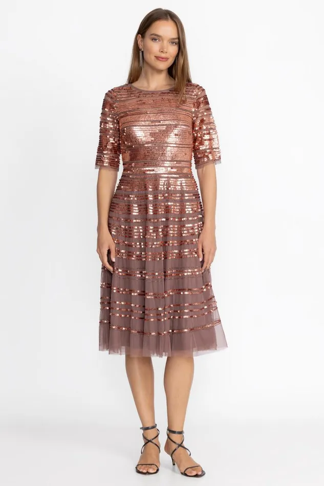 Women Dresses Johnny Was SEPIA BEADED MESH DRESS Sepia