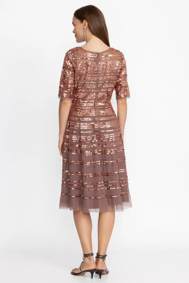 Women Dresses Johnny Was SEPIA BEADED MESH DRESS Sepia