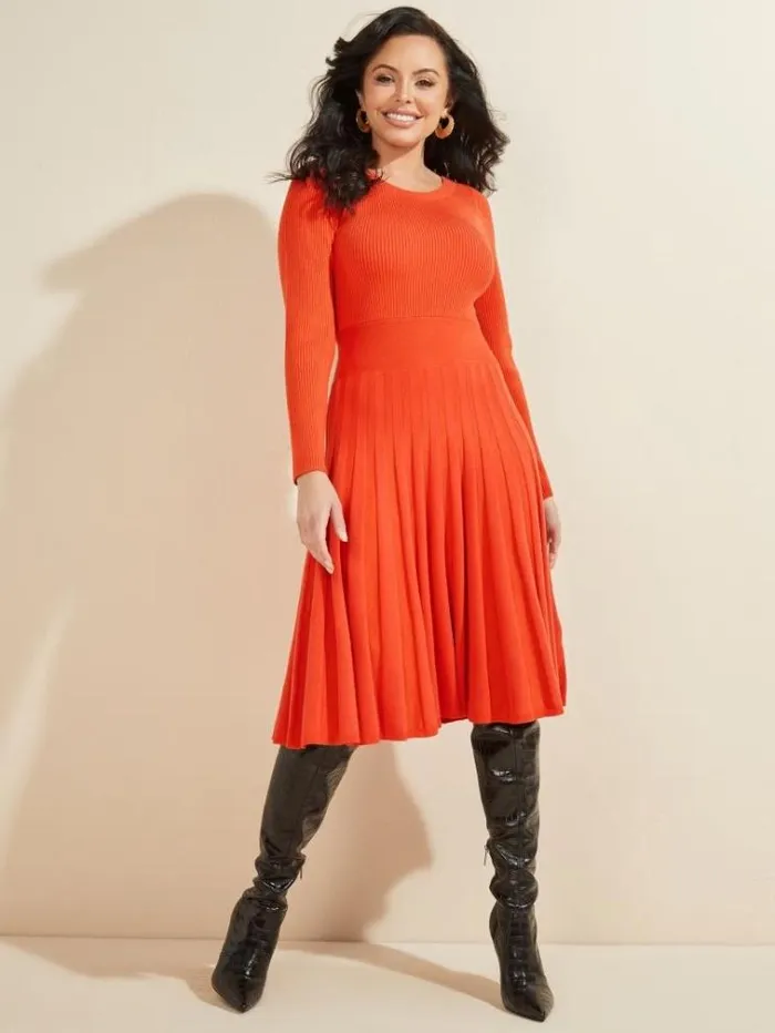 Women Dresses Marciano Wavelength Sweater Dress Ochre Playfull Women Dresses Marciano Wavelength Sweater Dress Ochre Playfull