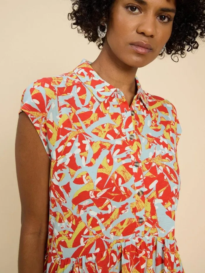 Women DRESSES White Stuff Everly Printed Jersey Shirt Dress Orange Print
