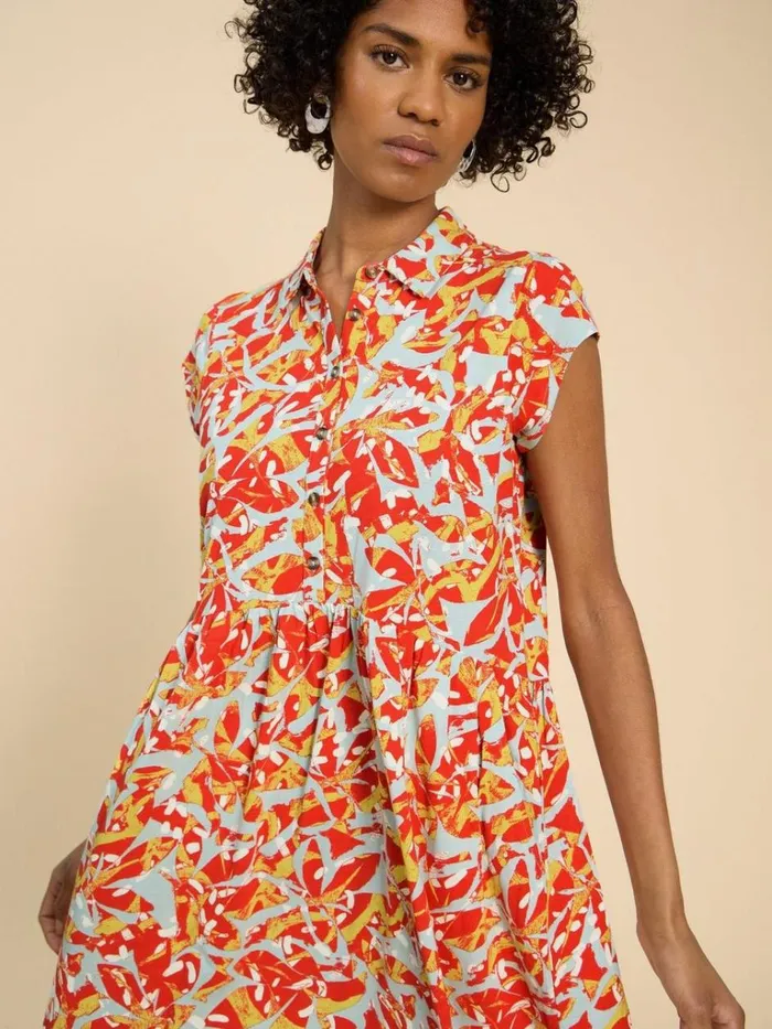 Women DRESSES White Stuff Everly Printed Jersey Shirt Dress Orange Print