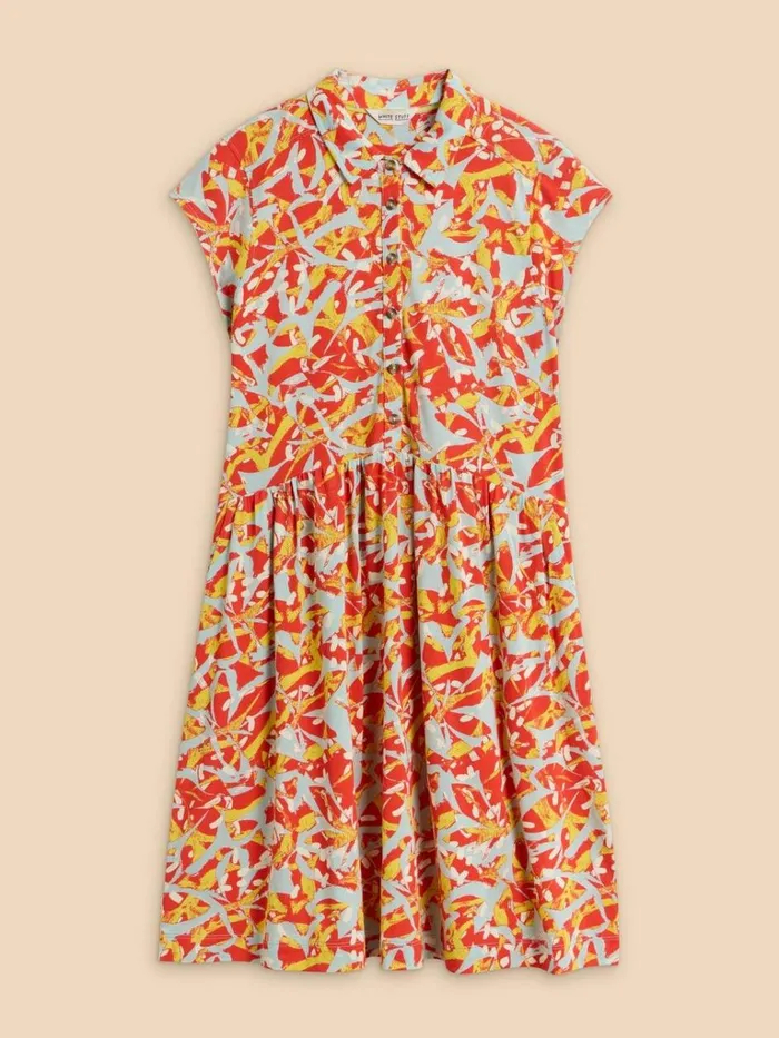 Women DRESSES White Stuff Everly Printed Jersey Shirt Dress Orange Print