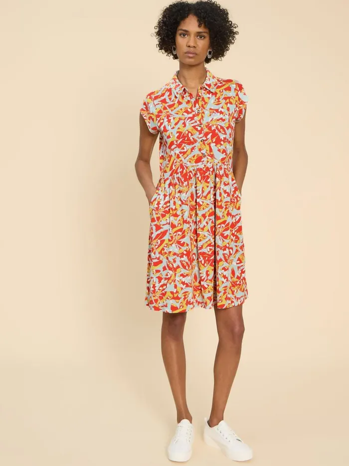 Women DRESSES White Stuff Everly Printed Jersey Shirt Dress Orange Print