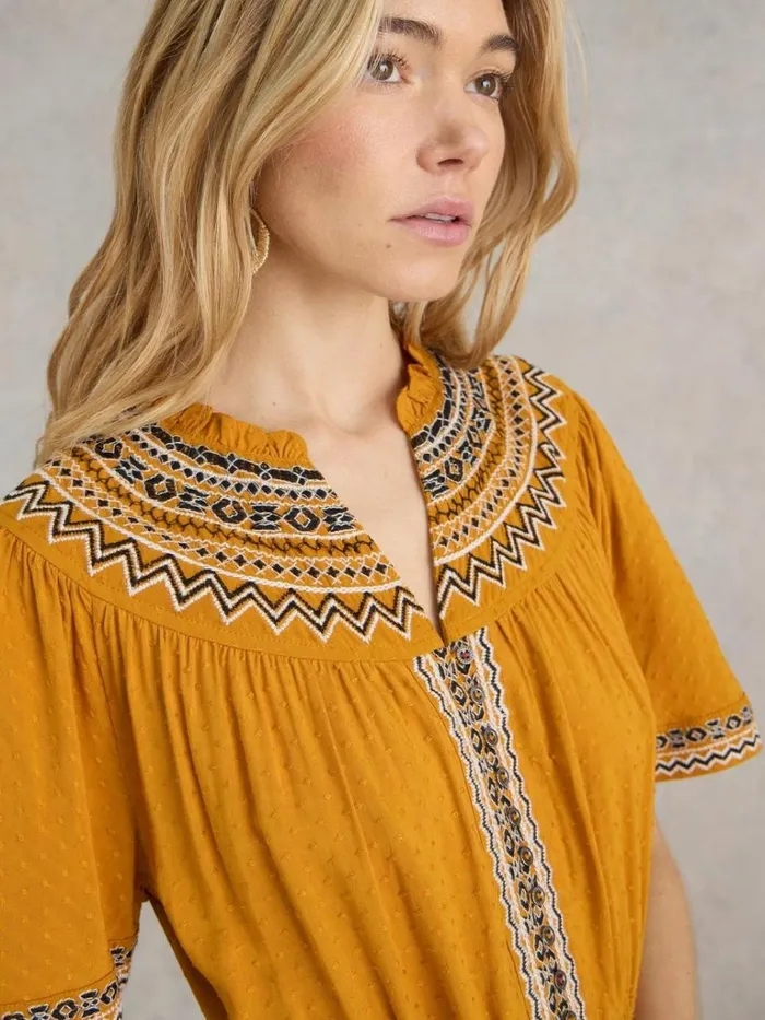 Women DRESSES White Stuff Heidi Embroidered Dress Tan Multi Women DRESSES White Stuff Heidi Embroidered Dress Tan Multi