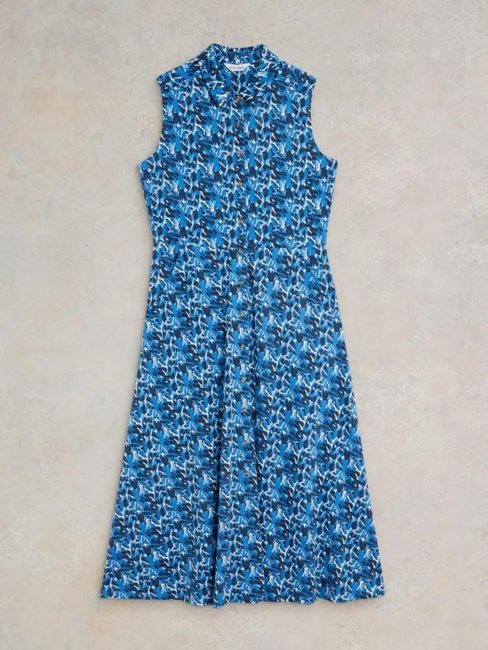 Women DRESSES White Stuff Rua Jersey Shirt Dress Blue Print Women DRESSES White Stuff Rua Jersey Shirt Dress Blue Print