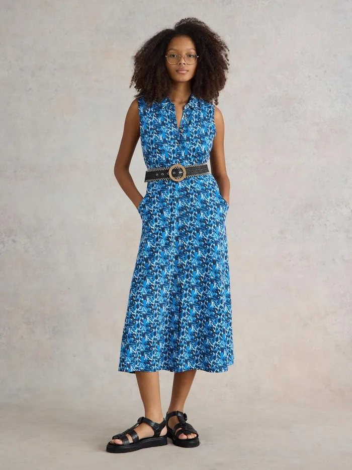 Women DRESSES White Stuff Rua Jersey Shirt Dress Blue Print Women DRESSES White Stuff Rua Jersey Shirt Dress Blue Print