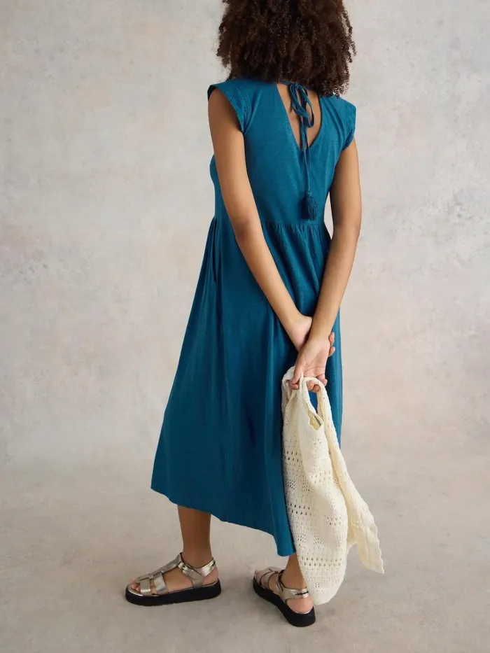 Women DRESSES White Stuff Violet Broderie Jersey Dress Mid Blue