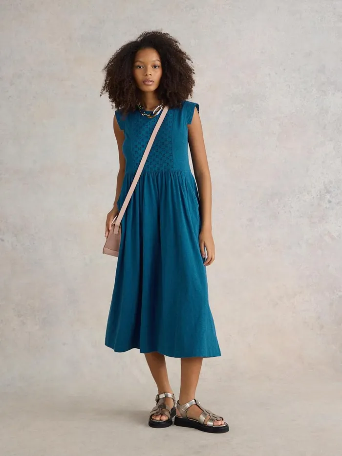 Women DRESSES White Stuff Violet Broderie Jersey Dress Mid Blue