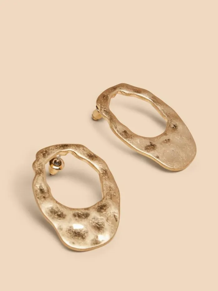 Women EARRINGS White Stuff Giacinta Hammered Earring Gold Tone Metallic