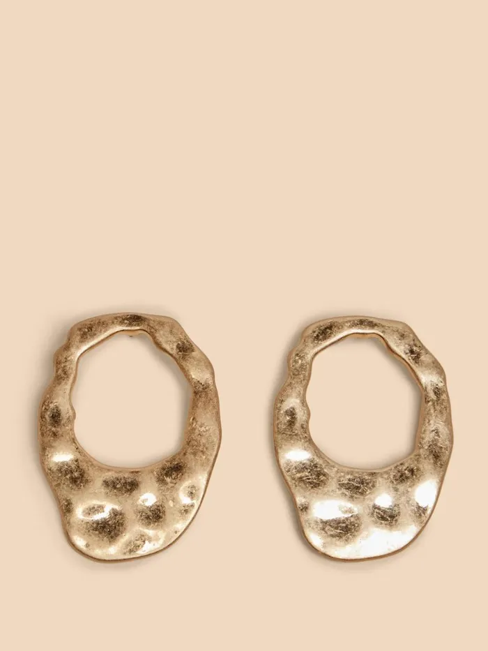 Women EARRINGS White Stuff Giacinta Hammered Earring Gold Tone Metallic