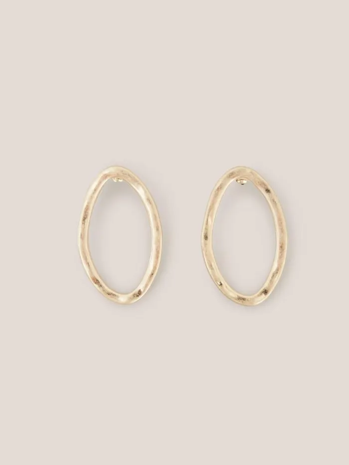 Women EARRINGS White Stuff Oval Hammered Earrings Gold Tone Metallic