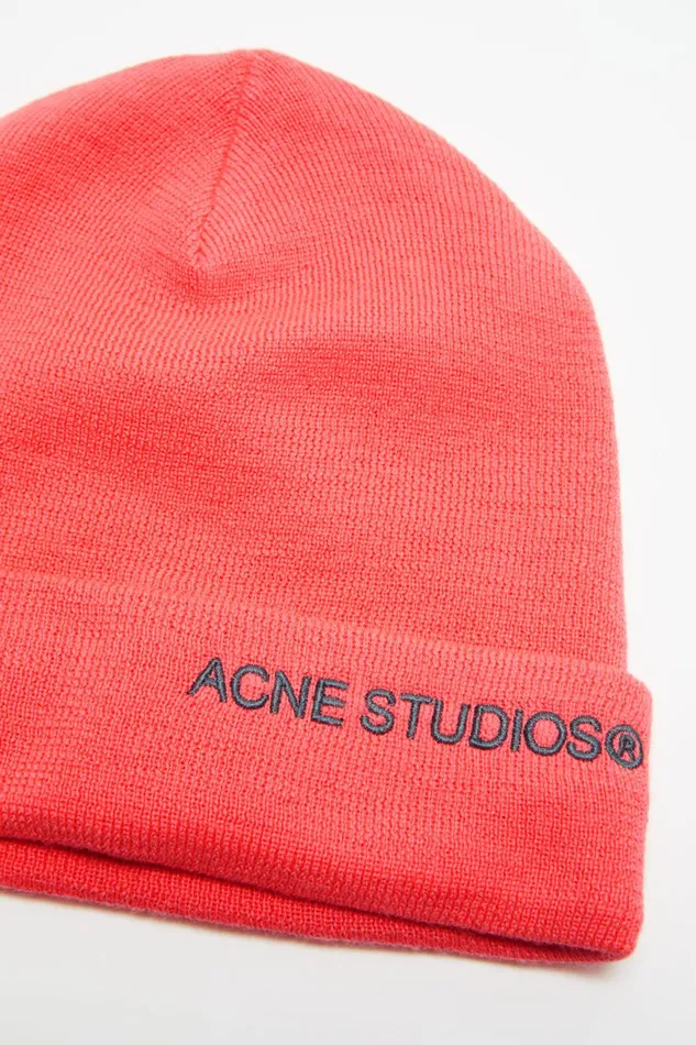 Women Embroidered Logo Beanie Fluo Pink Acne Studios Hats