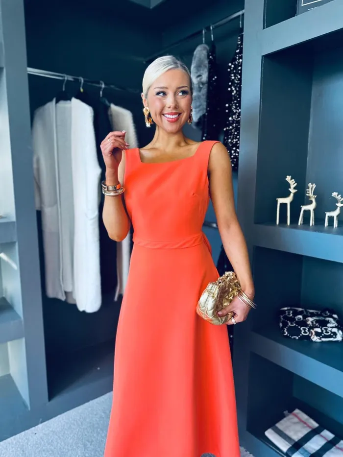 Women Evening Dress Canella Lane Antoinette Bow Detail Midi Dress Orange