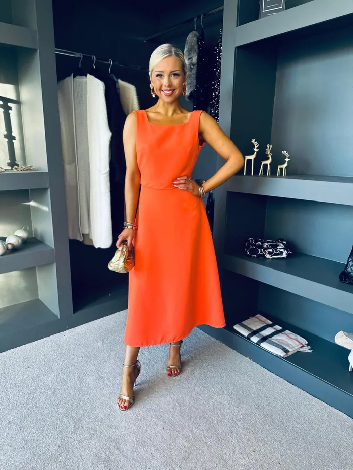 Women Evening Dress Canella Lane Antoinette Bow Detail Midi Dress Orange