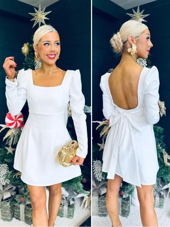 Women Evening Dress Canella Lane Antonia Bow Detail Mini Dress White