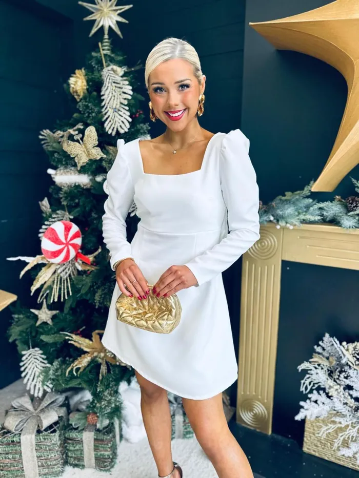 Women Evening Dress Canella Lane Antonia Bow Detail Mini Dress White