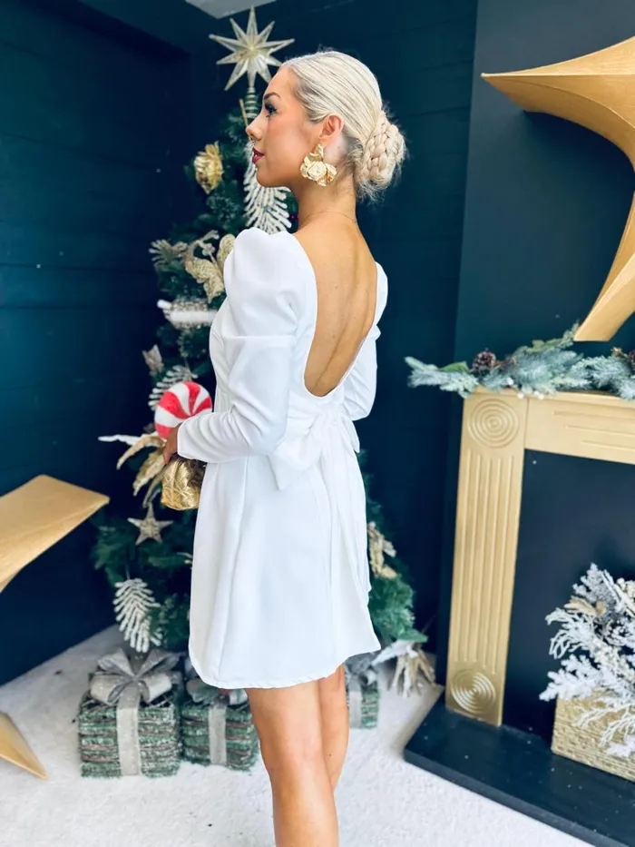 Women Evening Dress Canella Lane Antonia Bow Detail Mini Dress White