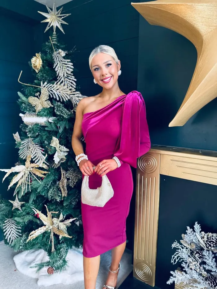 Women Evening Dress Canella Lane Daniella Velvet Detail Occasion Dress Berry