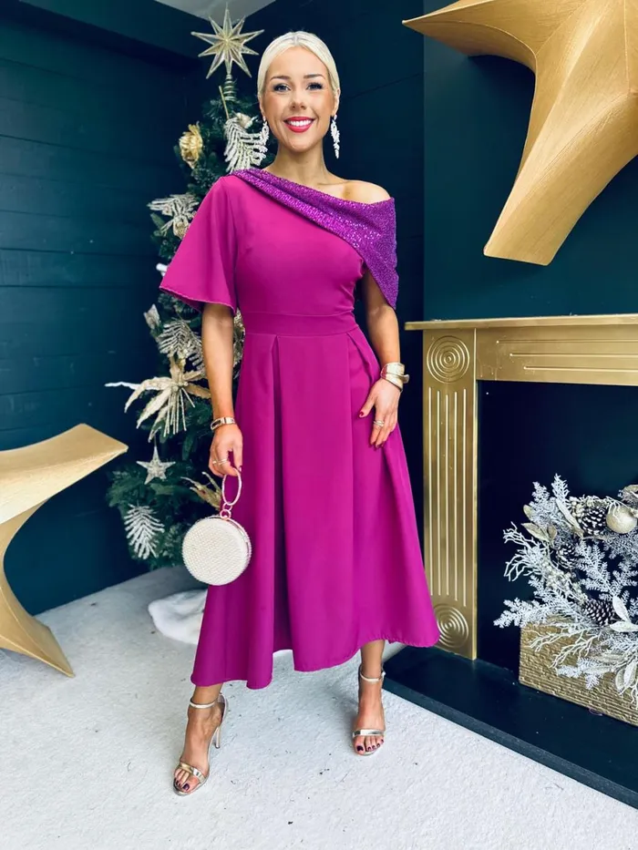 Women Evening Dress Canella Lane Juliet Detailed Occasion Dress Berry