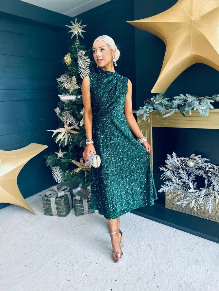 Women Evening Dress Canella Lane Kasey Gathered Occasion Dress Forest