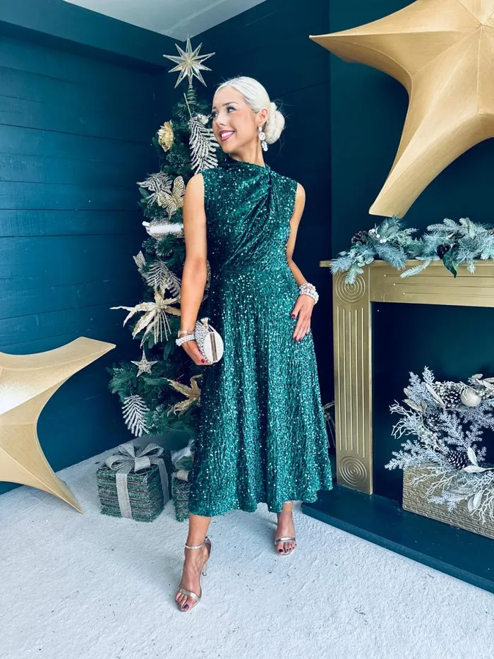Women Evening Dress Canella Lane Kasey Gathered Occasion Dress Forest