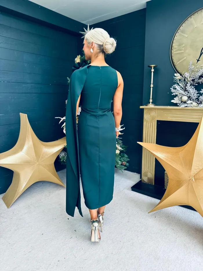Women Evening Dress Canella Lane Keegan Cape Detail Occasion Dress Forest