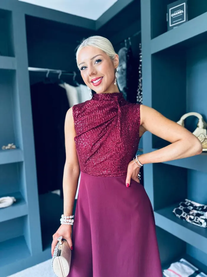 Women Evening Dress Canella Lane Madison Sequin Detail Dress Burgundy