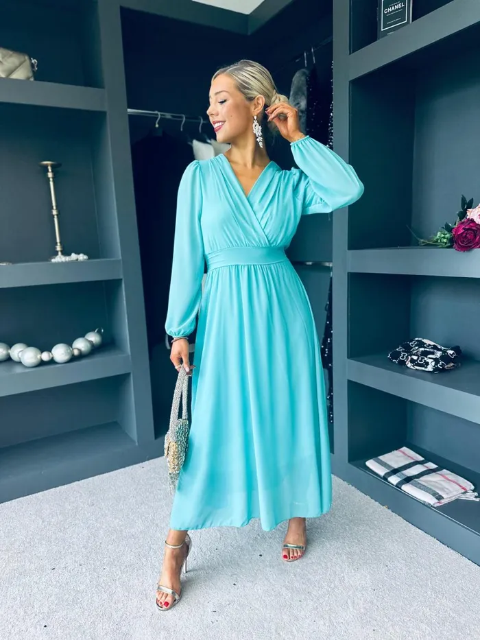 Women Evening Dress Canella Lane Maeve Banded Midi Dress Aqua