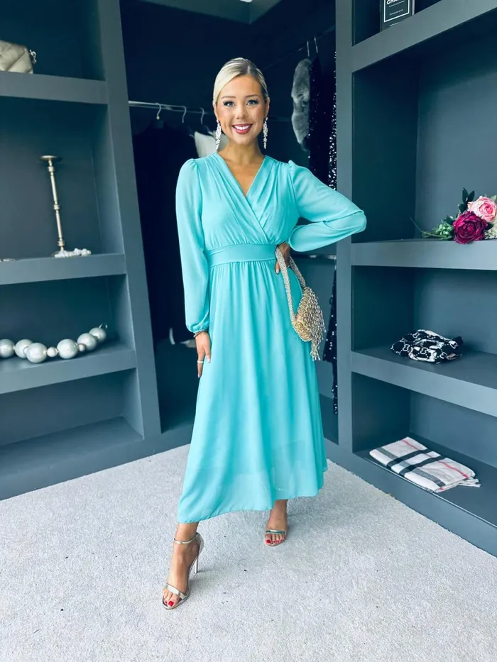 Women Evening Dress Canella Lane Maeve Banded Midi Dress Aqua