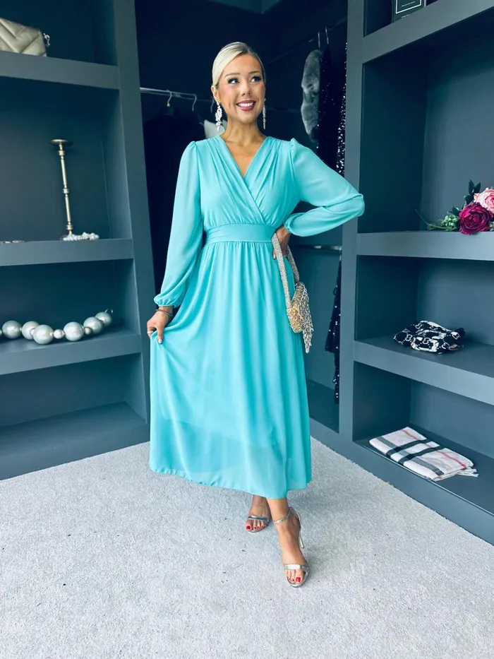 Women Evening Dress Canella Lane Maeve Banded Midi Dress Aqua