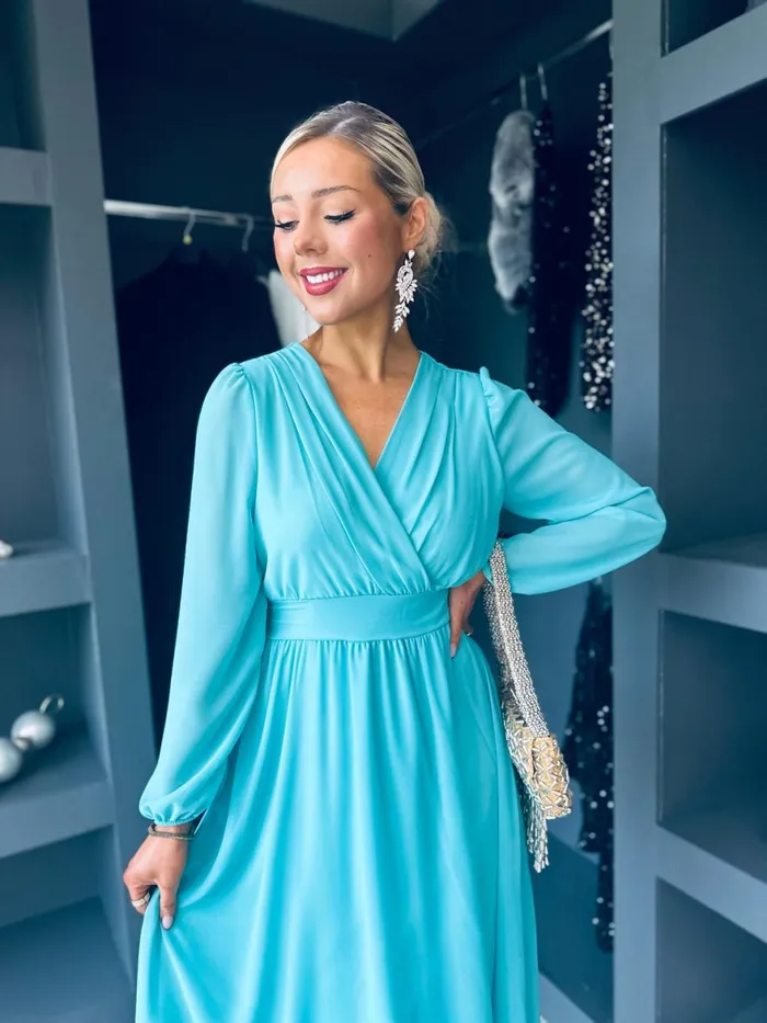 Women Evening Dress Canella Lane Maeve Banded Midi Dress Aqua