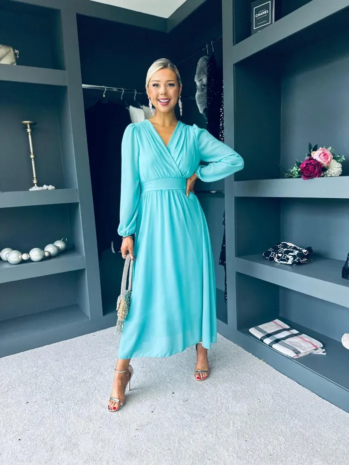 Women Evening Dress Canella Lane Maeve Banded Midi Dress Aqua