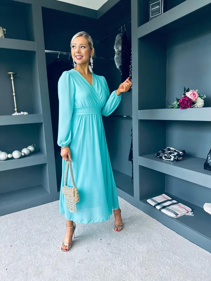Women Evening Dress Canella Lane Maeve Banded Midi Dress Aqua