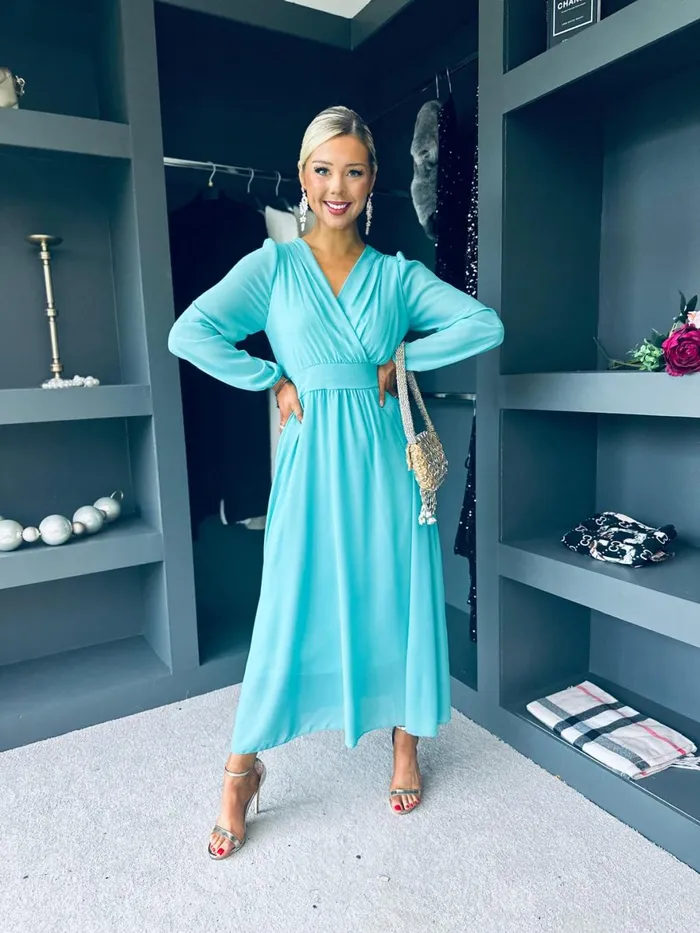 Women Evening Dress Canella Lane Maeve Banded Midi Dress Aqua