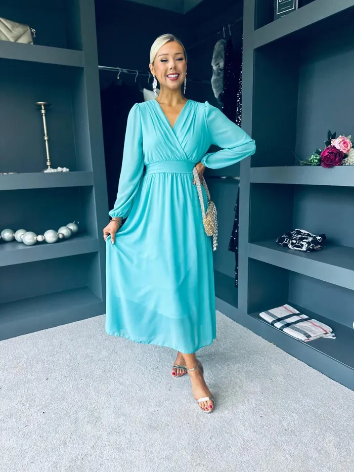 Women Evening Dress Canella Lane Maeve Banded Midi Dress Aqua