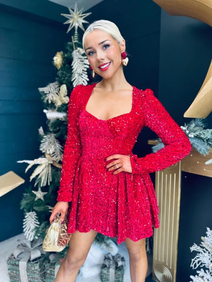 Women Evening Dress Canella Lane Winnie Sweetheart Sequin Mini Dress Red