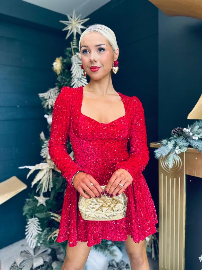 Women Evening Dress Canella Lane Winnie Sweetheart Sequin Mini Dress Red