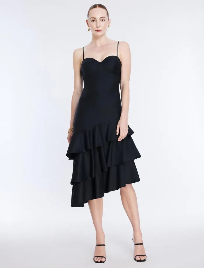 Women Evening Dresses and Gowns BCBG Esme Asymmetrical Ruffle Dress Black