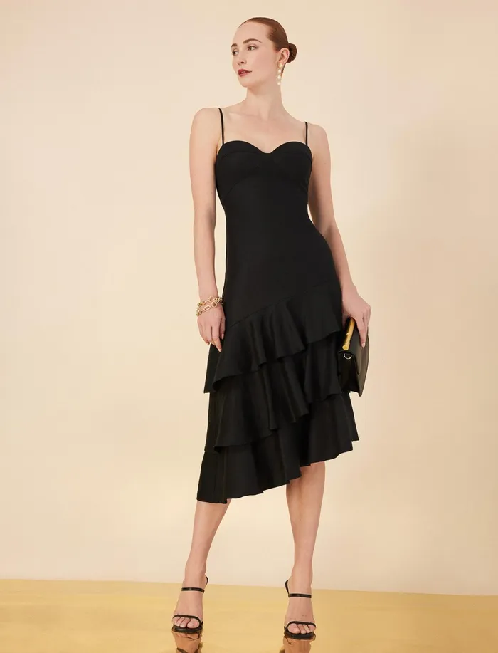 Women Evening Dresses and Gowns BCBG Esme Asymmetrical Ruffle Dress Black
