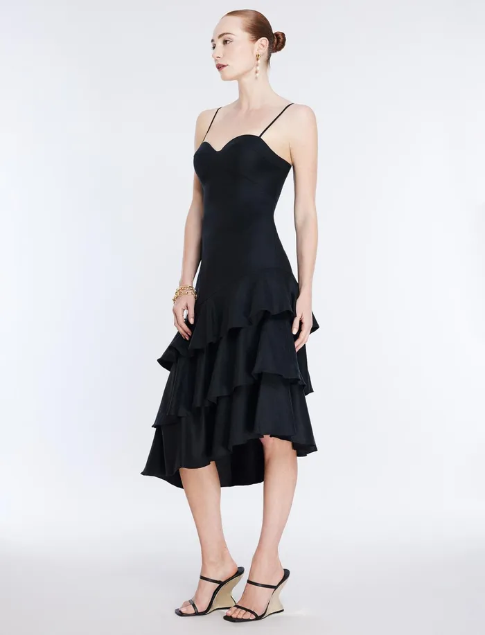 Women Evening Dresses and Gowns BCBG Esme Asymmetrical Ruffle Dress Black