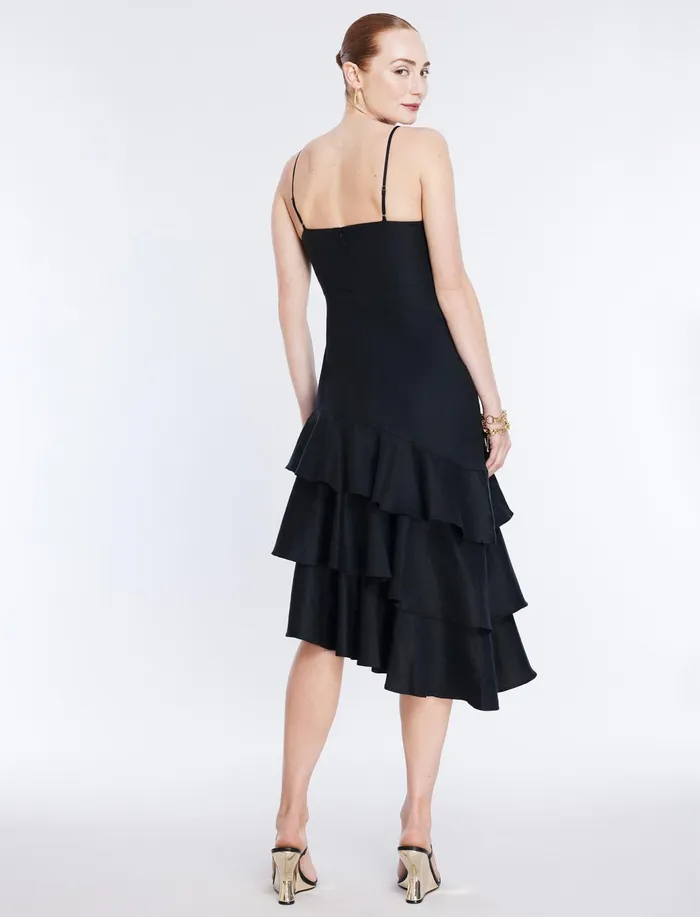 Women Evening Dresses and Gowns BCBG Esme Asymmetrical Ruffle Dress Black